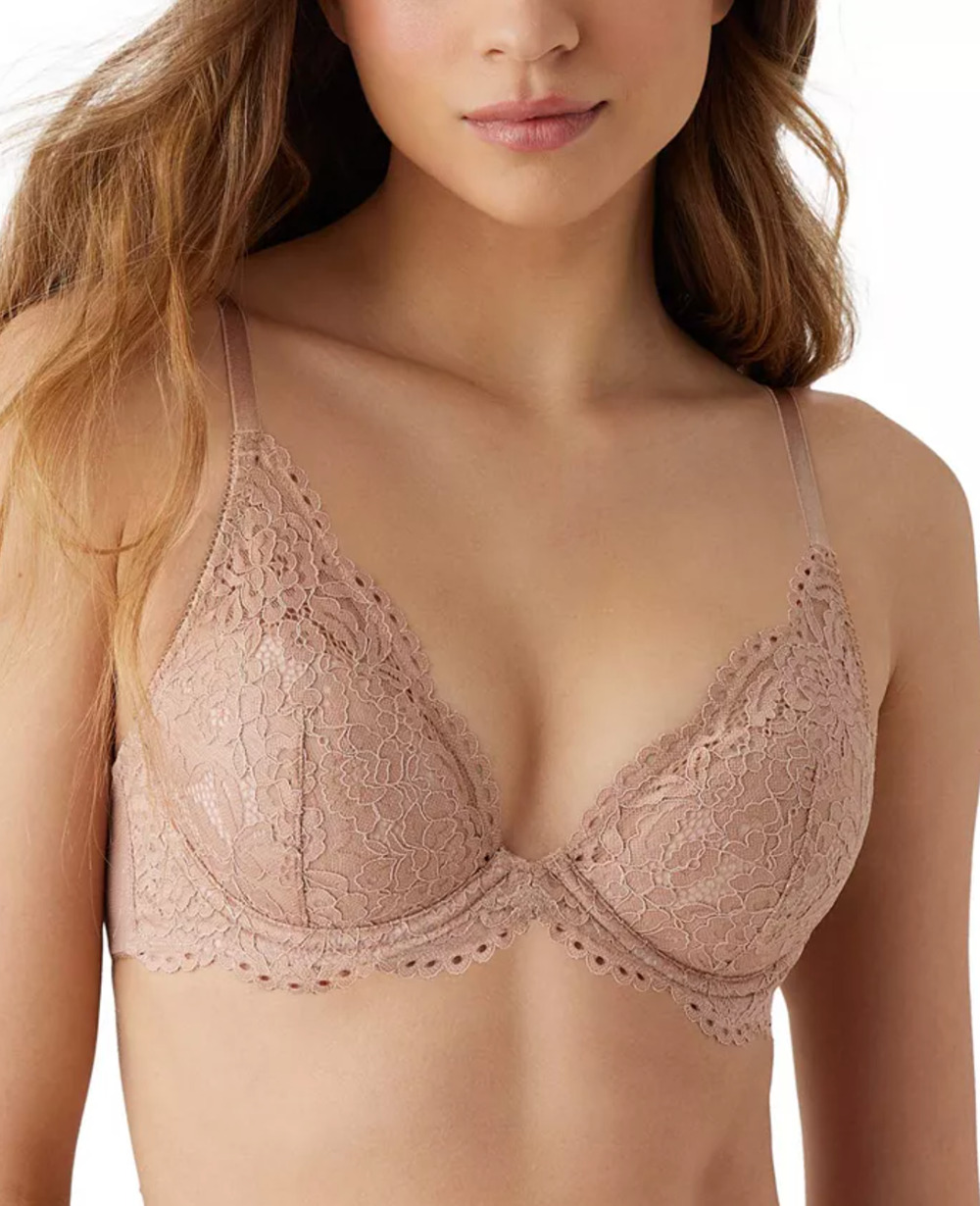 b.tempt'd Wacoal 32DD Ciao Bella Plunging Contour Lace Bra 953344 Roebuck Pink